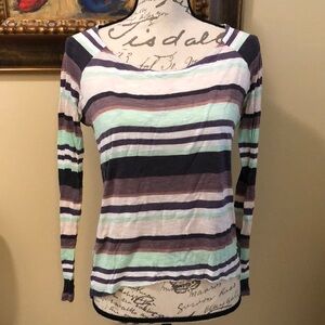 Vince Linen Multi-Striped long sleeved lightweight comfy worn in top